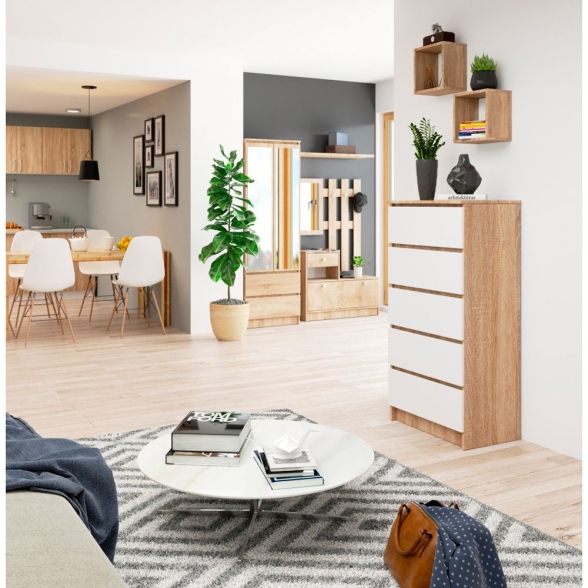 Cassettiera Moderna 60x40x120 Cm 5 Cassetti Bianco E Rovere Sonoma Artika