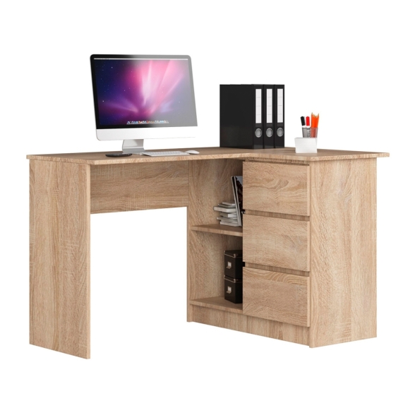 Scrivania Angolare 124 Cm Destra 3 Cassetti Rovere Sonoma Artika