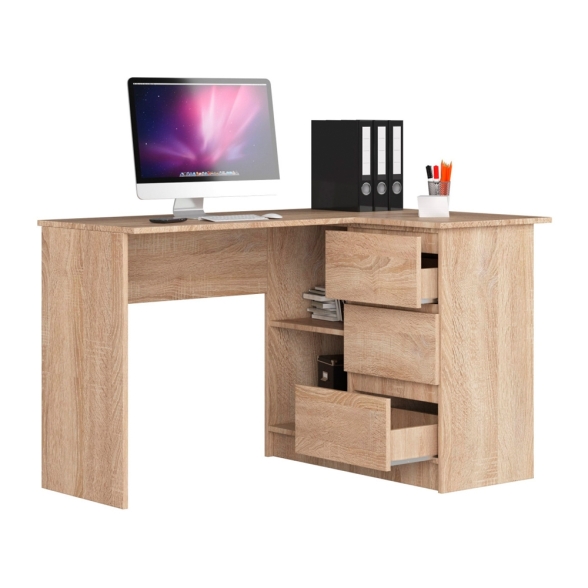 Scrivania Angolare 124 Cm Destra 3 Cassetti Rovere Sonoma Artika