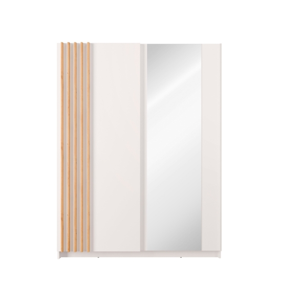 Armadio 150x200h Cm 2 Ante Scorrevoli Con Specchio Bianco Listelli Rovere Bayadero