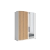 Armadio 150x200h Cm 2 Ante Scorrevoli Con Specchio Bianco Listelli Rovere Dalia