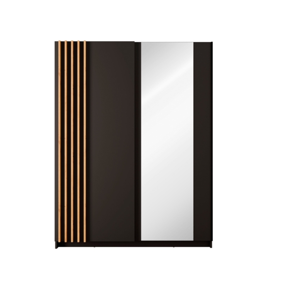 Armadio 150x200h Cm 2 Ante Scorrevoli Con Specchio Nero Listelli Rovere Bayadero