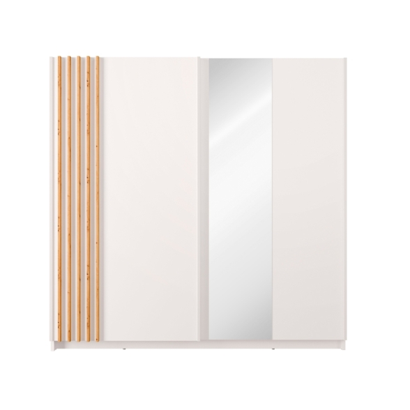 Armadio 200x200h Cm 2 Ante Scorrevoli Con Specchio Bianco Listelli Rovere Bayadero