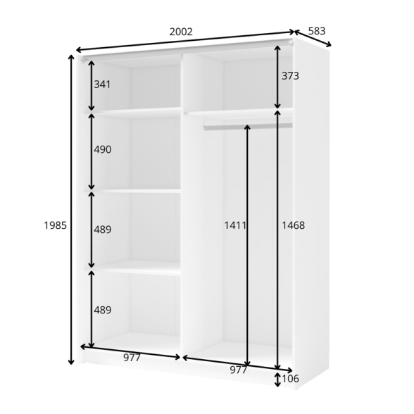Armadio 200x200h Cm 2 Ante Scorrevoli Con Specchio Bianco Listelli Rovere Bayadero