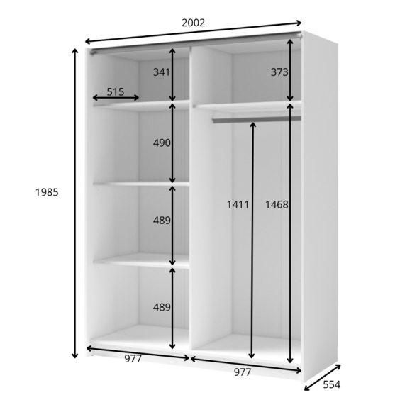Armadio 200x200h Cm 2 Ante Scorrevoli Con Specchio Bianco Listelli Rovere Dalia