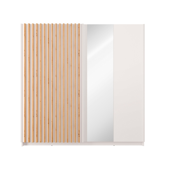 Armadio 200x200h Cm 2 Ante Scorrevoli Con Specchio Bianco Listelli Rovere Dalia