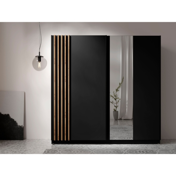 Armadio 200x200h Cm 2 Ante Scorrevoli Con Specchio Nero Listelli Rovere Bayadero