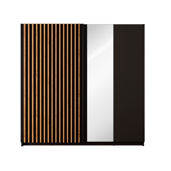 Armadio 200x200h Cm 2 Ante Scorrevoli Con Specchio Nero Listelli Rovere Dalia
