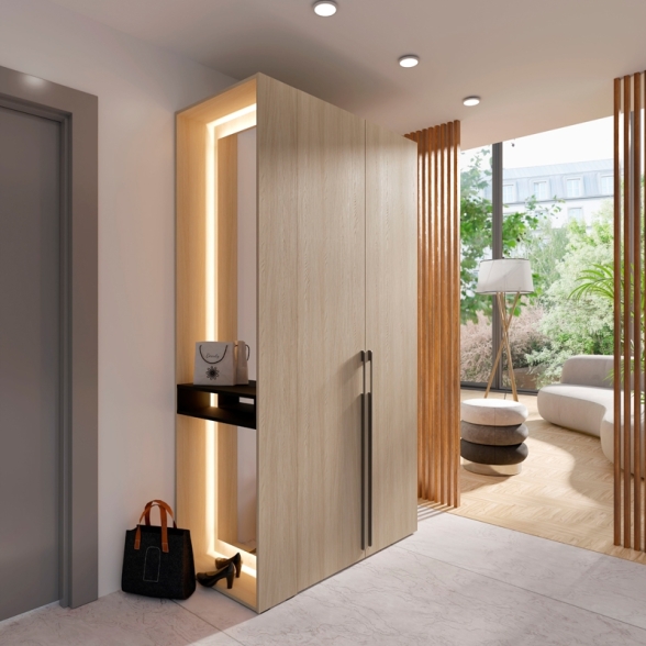 Armadio Ingresso 110x207h Cm 2 Ante Con Specchio Laterale Rovere Barcelona