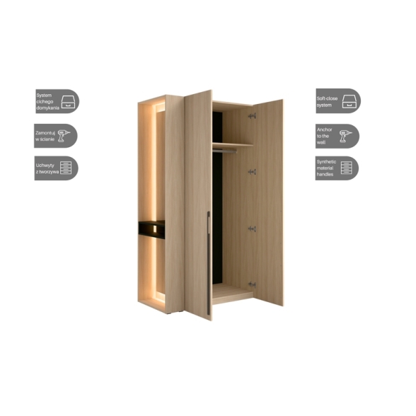 Armadio Ingresso 110x207h Cm 2 Ante Con Specchio Laterale Rovere Barcelona