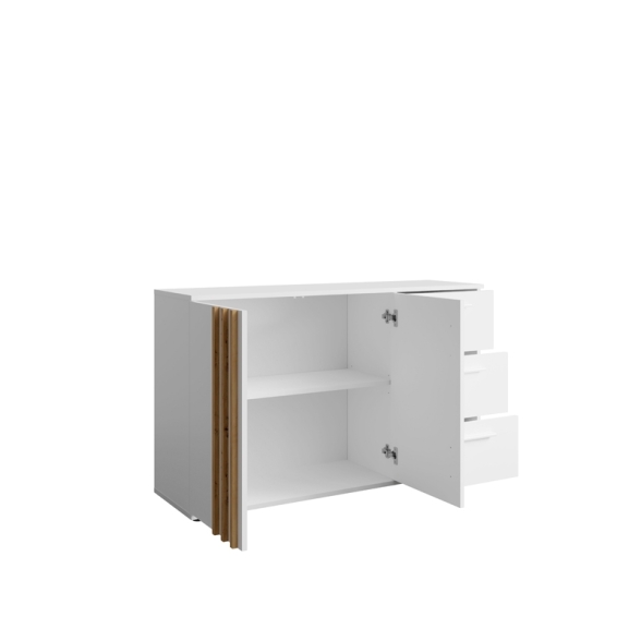 Credenza 120 Cm 2 Ante 3 Cassetti Listelli Rovere Toll Bianco Opaco
