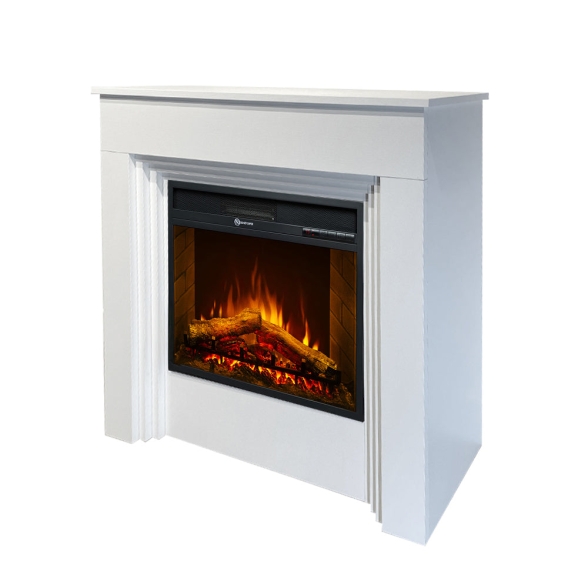 Camino elettrico da terra in legno Bianco BELLINI L96 x P35 x H96 cm