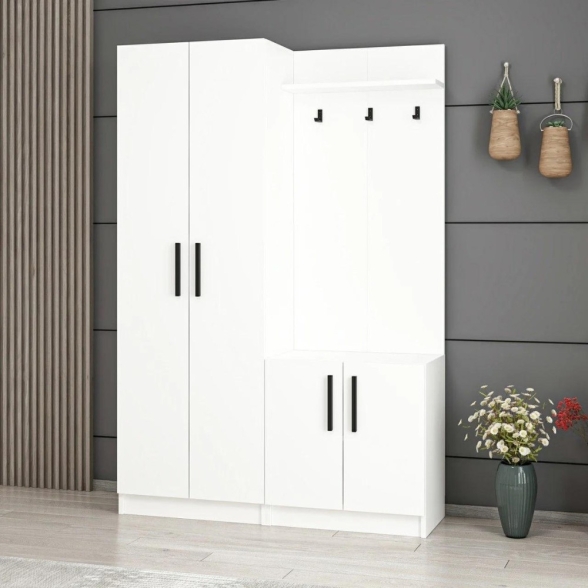 Armadio Ingresso 120x37x180 Con Ganci Appendiabiti Dante Bianco
