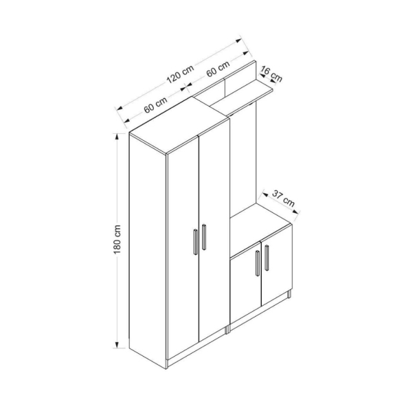 Armadio Ingresso 120x37x180 Con Ganci Appendiabiti Dante Bianco