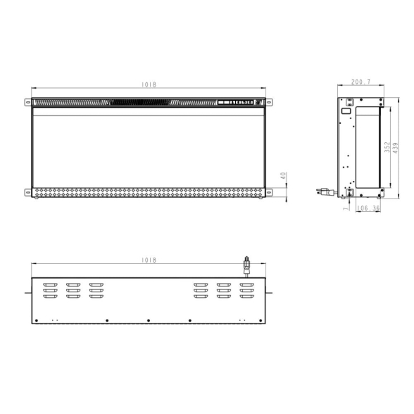 Camino elettrico da parete ad incasso 3 Lati BOSTON100 L101,6 x P20 x H44 cm