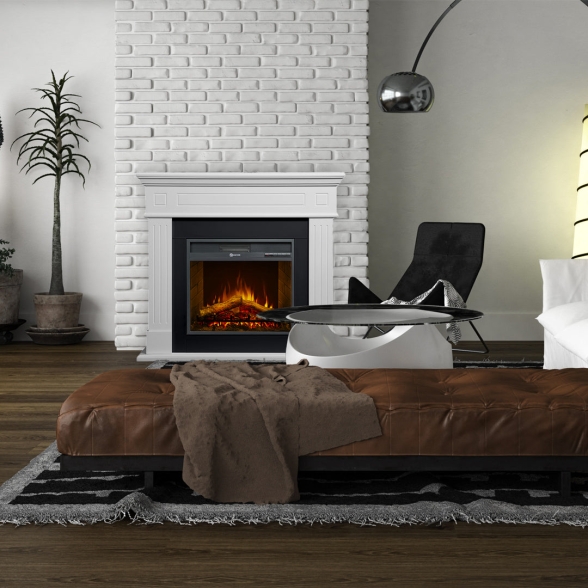 Camino elettrico da terra in legno Bianco CAMBRIDGE 110x25x95h cm