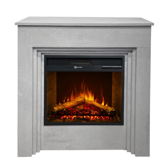 Camino elettrico da terra in legno effetto Cemento BELLINI L96 x P35 x H96 cm