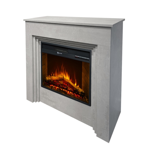 Camino elettrico da terra in legno effetto Cemento BELLINI L96 x P35 x H96 cm