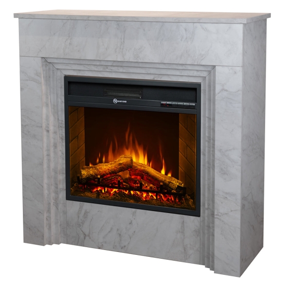 Camino elettrico da terra in legno effetto Marmo Bianco BELLINI L96 x P35 x H96 cm