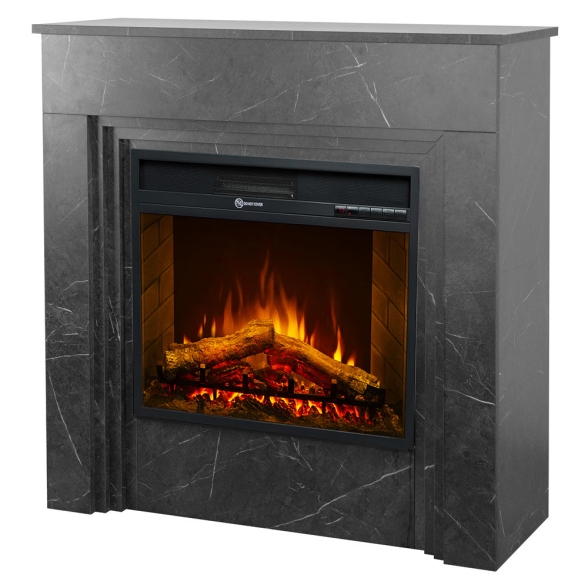 Camino elettrico da terra in legno effetto Marmo Nero BELLINI L96 x P35 x H96 cm