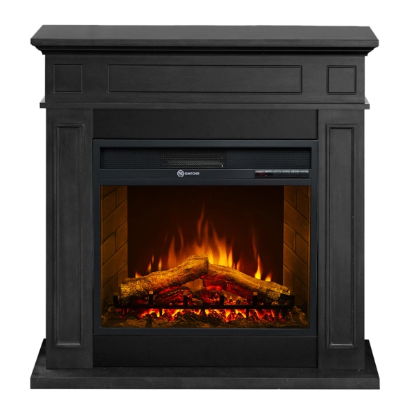 Camino elettrico da terra in legno Nero JEFFERSON L89,5 x H90,5 x P28 cm