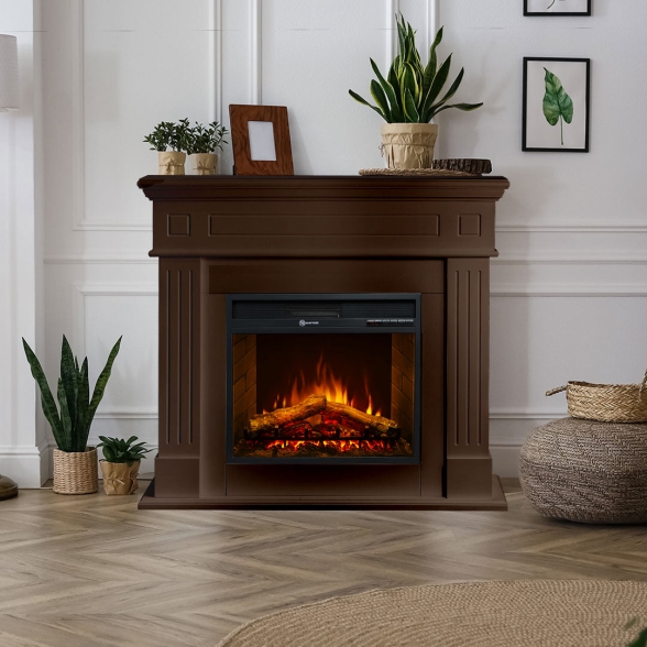 Camino elettrico da terra in legno Noce CAMBRIDGE 110x36x100h cm