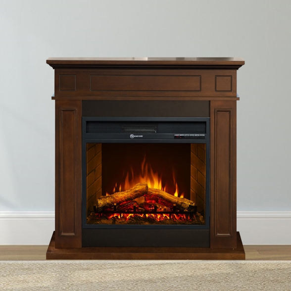 Camino elettrico da terra in legno Noce JEFFERSON L89,5 x H90,5 x P28 cm
