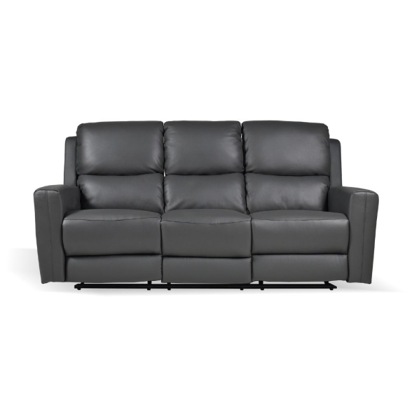 Divano In Pelle 3 Posti 211 Cm Recliner Elettrici Claus Grigio Scuro