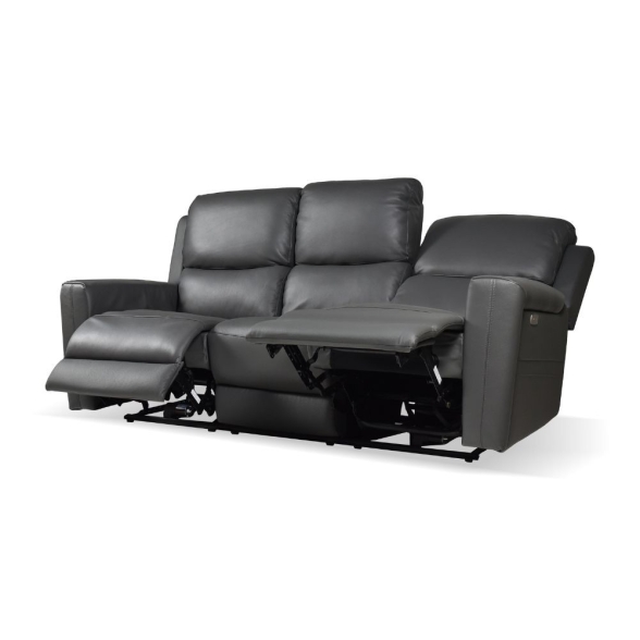 Divano In Pelle 3 Posti 211 Cm Recliner Elettrici Claus Grigio Scuro