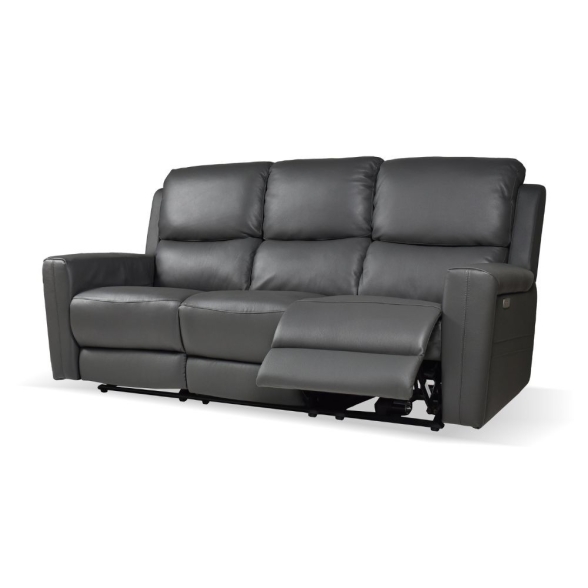 Divano In Pelle 3 Posti 211 Cm Recliner Elettrici Claus Grigio Scuro