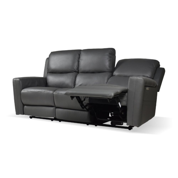 Divano In Pelle 3 Posti 211 Cm Recliner Elettrici Claus Grigio Scuro