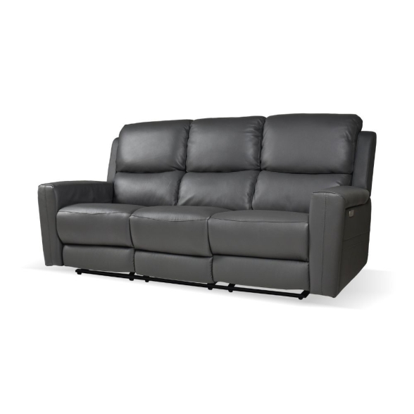 Divano In Pelle 3 Posti 211 Cm Recliner Elettrici Claus Grigio Scuro