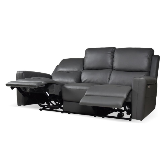 Divano In Pelle 3 Posti 211 Cm Recliner Elettrici Claus Grigio Scuro