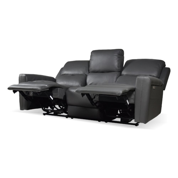 Divano In Pelle 3 Posti 211 Cm Recliner Elettrici Claus Grigio Scuro