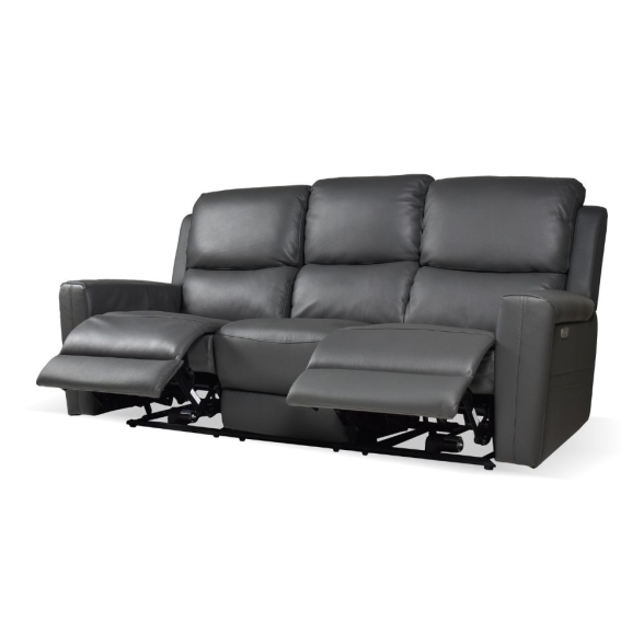 Divano In Pelle 3 Posti 211 Cm Recliner Elettrici Claus Grigio Scuro