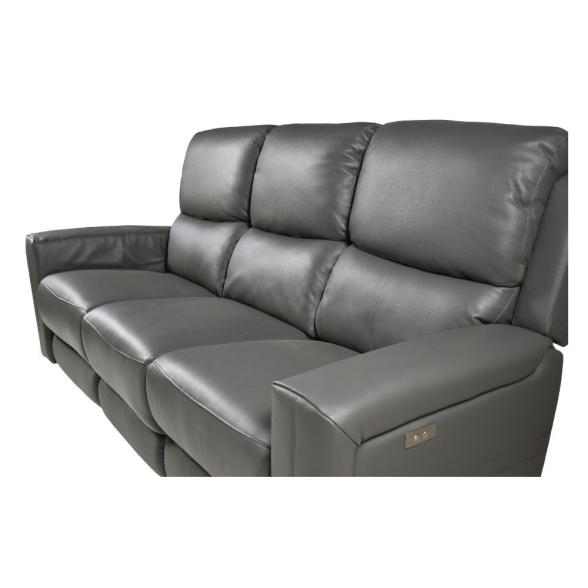 Divano In Pelle 3 Posti 211 Cm Recliner Elettrici Claus Grigio Scuro
