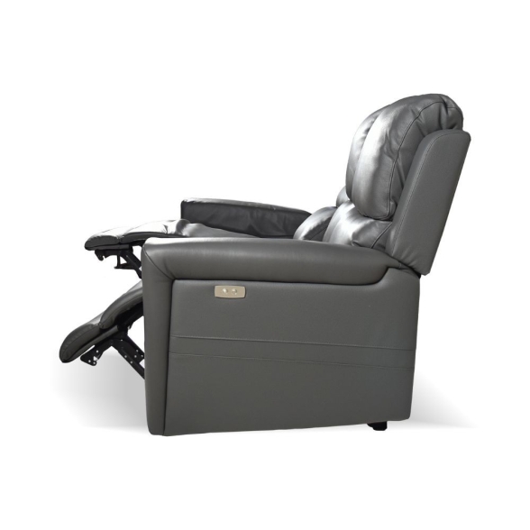 Divano In Pelle 3 Posti 211 Cm Recliner Elettrici Claus Grigio Scuro
