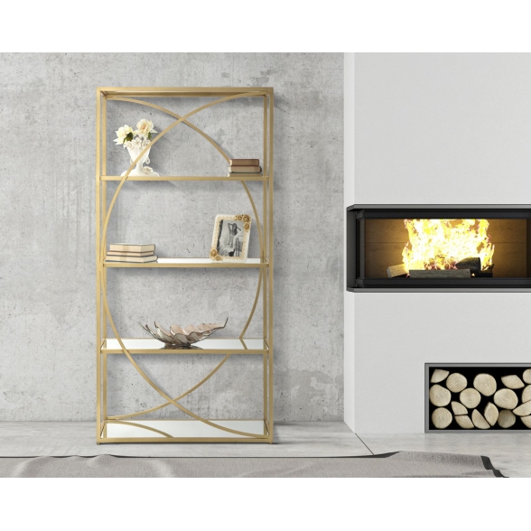 Libreria Stile Glamour 90x38x180 Oro Con Ripiani A Specchio Glamy