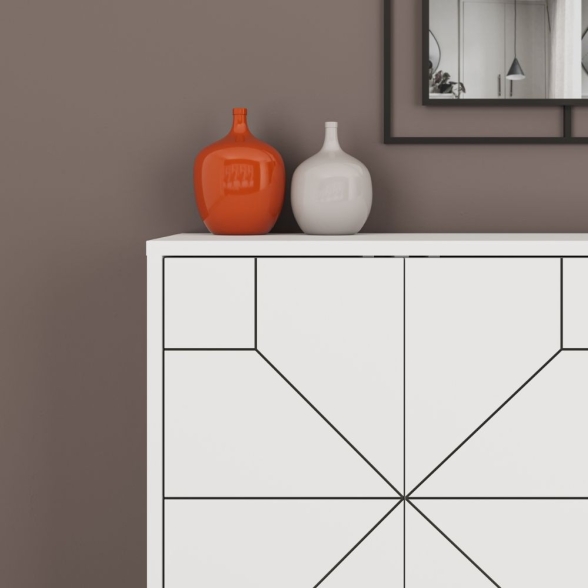 Madia Moderna 4 Ante 123 Cm Design Geometrico Dune Bianca