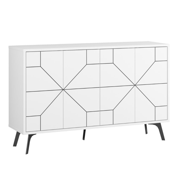 Madia Moderna 4 Ante 123 Cm Design Geometrico Dune Bianca