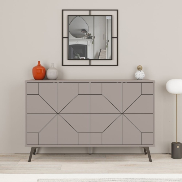 Madia Moderna 6 Ante 123 Cm Design Geometrico Dune Tortora