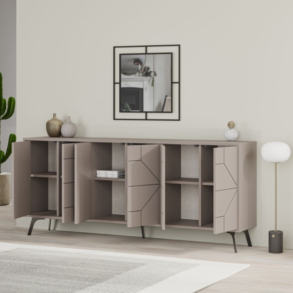 Madia Moderna 6 Ante 183 Cm Design Geometrico Dune Tortora