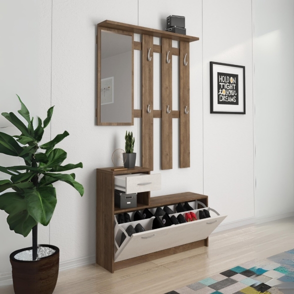 Mobile Ingresso 100 Cm Con Specchio Rudolf Noce E Spatolato
