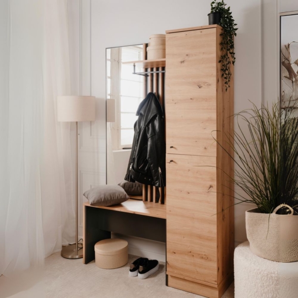 Mobile Ingresso 120 Cm Panca E Specchio Medan Quercia E Antracite