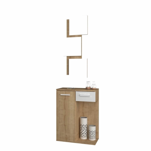 Mobile ingresso Lion con specchi anta cassetto rovere bianco
