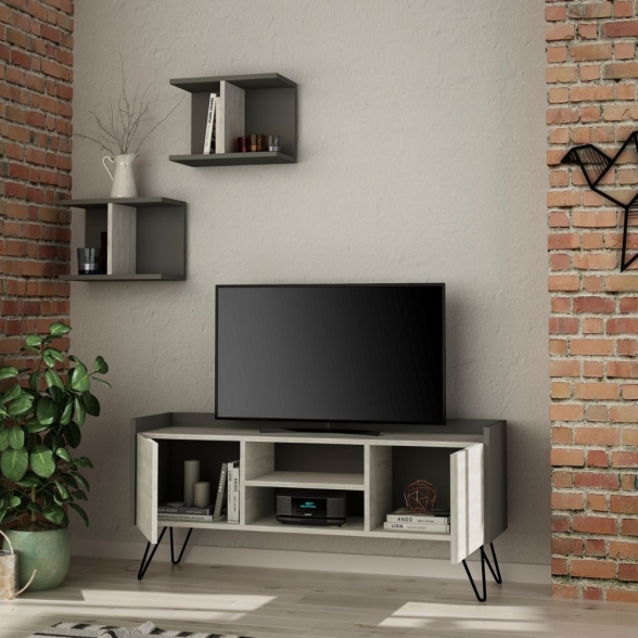 Mobile Porta TV 120 Cm Con Ante E Mensole Klappe Bianco E Antracite