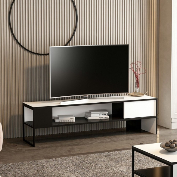 Mobile TV 150x35x42 Con Anta E Vano A Giorno Concord Bianco E Nero