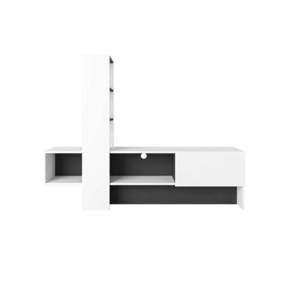 Mobile porta TV 180 cm bianco e antracite con libreria Troya