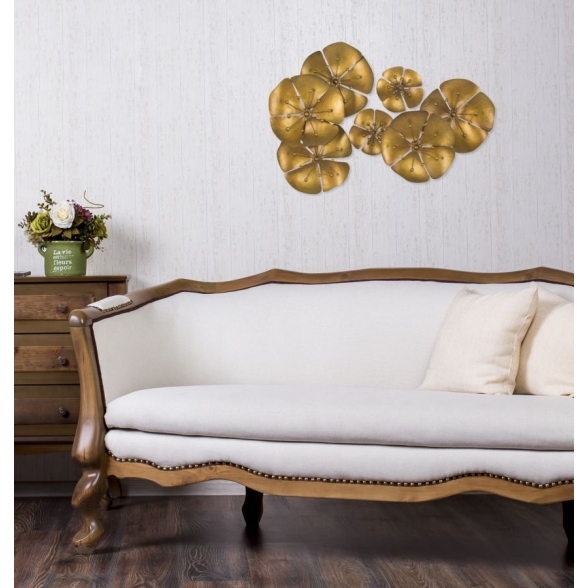 Pannello Decorativo In Ferro 80x6x57 Cm Flowe Goldy Oro Ver.B