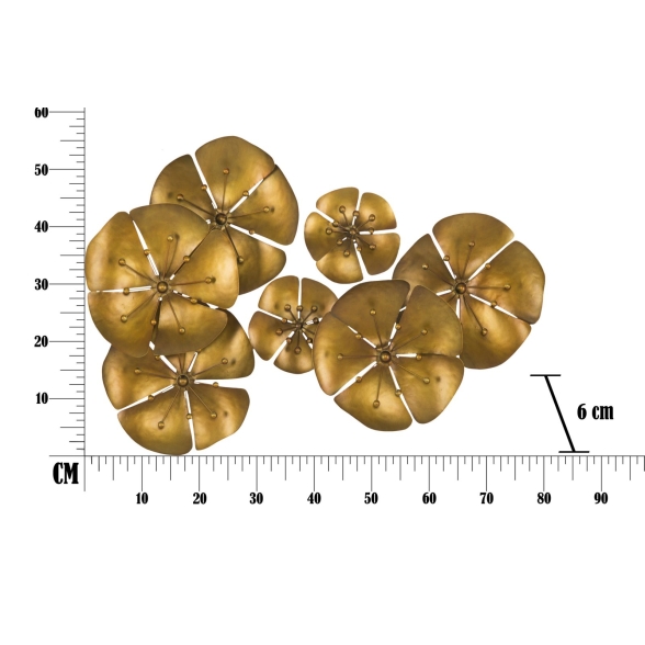 Pannello Decorativo In Ferro 80x6x57 Cm Flowe Goldy Oro Ver.B
